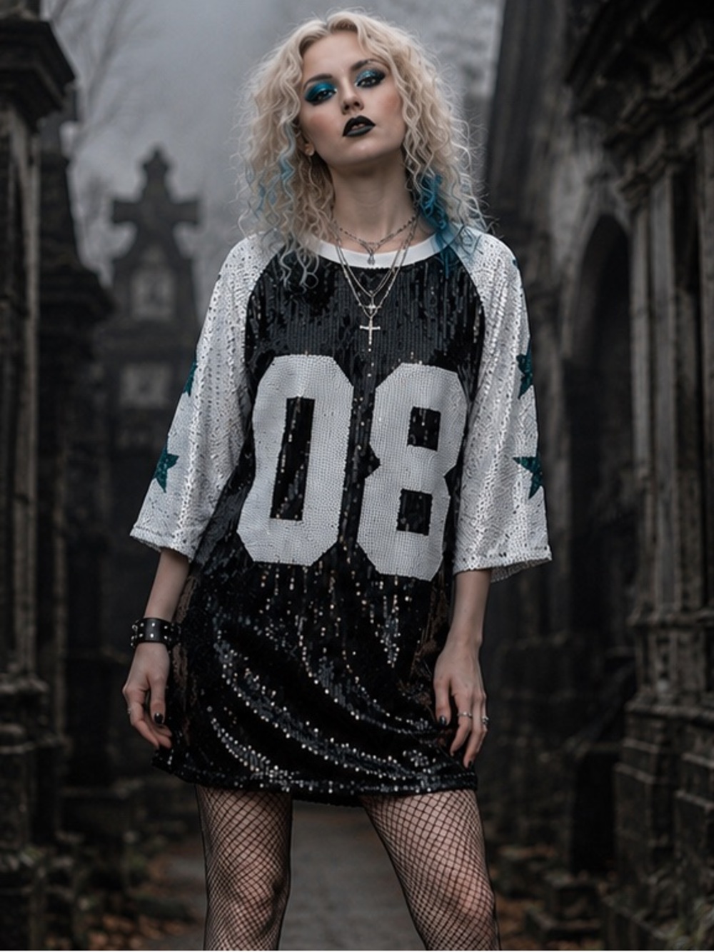 Dolls Kill Sequined Sporty Punk Oversized Star Jersey Dress 💫
